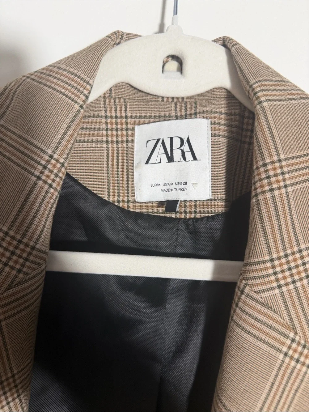 ZARA Cropped Plaid Blazer in Taupe‎ and Black Windowpane